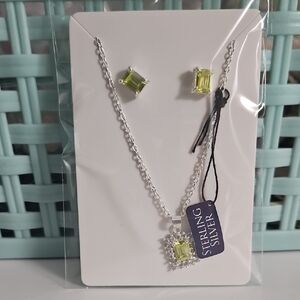 Sterling Silver Necklace and Earring Set with Green Stones